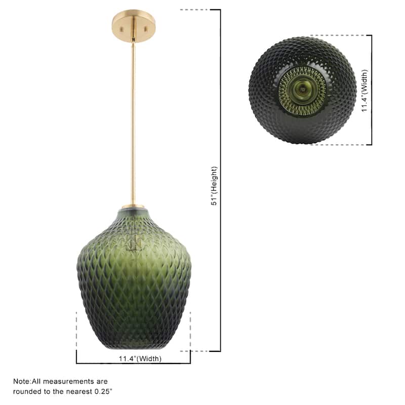 11.4" Unique 1-light Olive Handblown Glass Mini Pendant Light