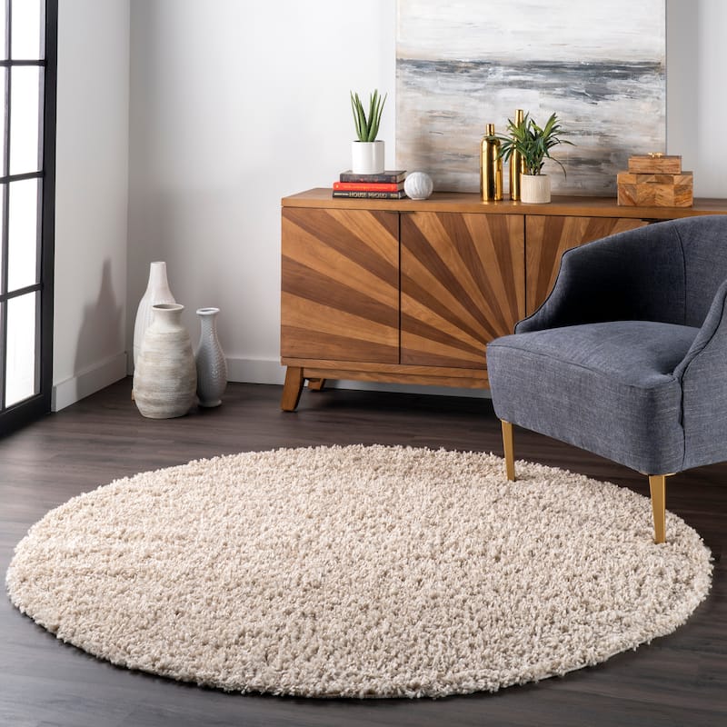 Nuloom Kara Solid Shag Area Rug - 6' Round - Beige - Round
