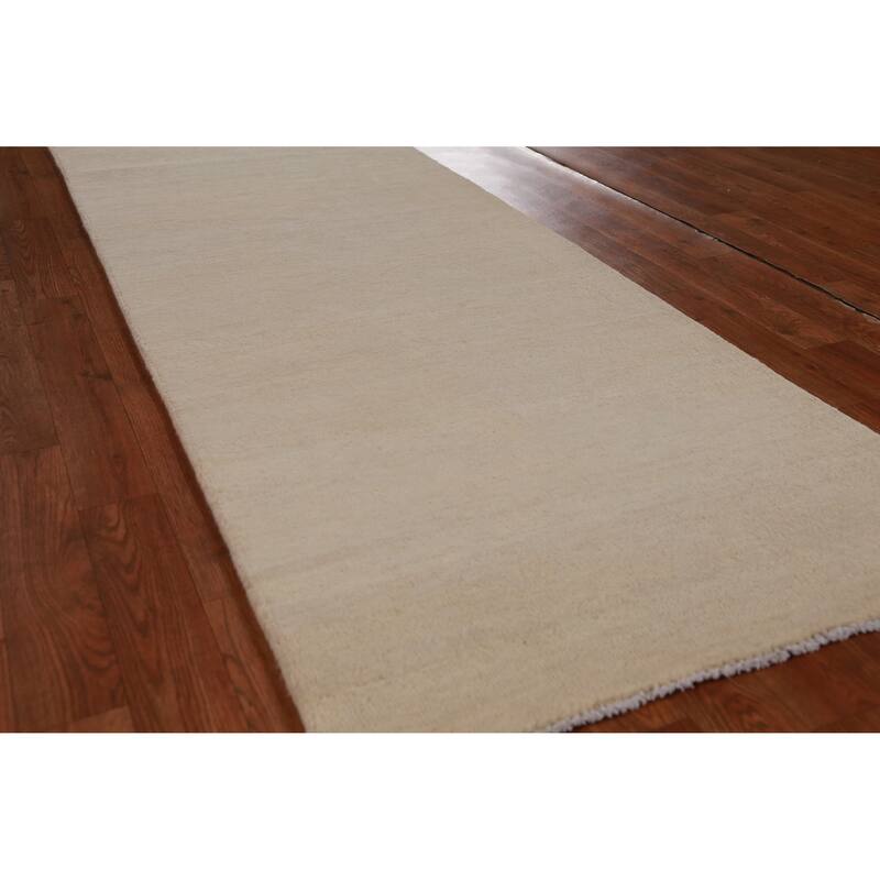 Hand Knotted Oriental 100% Wool Carpet Modern Solid Beige & Ivories Gabbeh Runner Rug - 8' 2'' X 2' 7''
