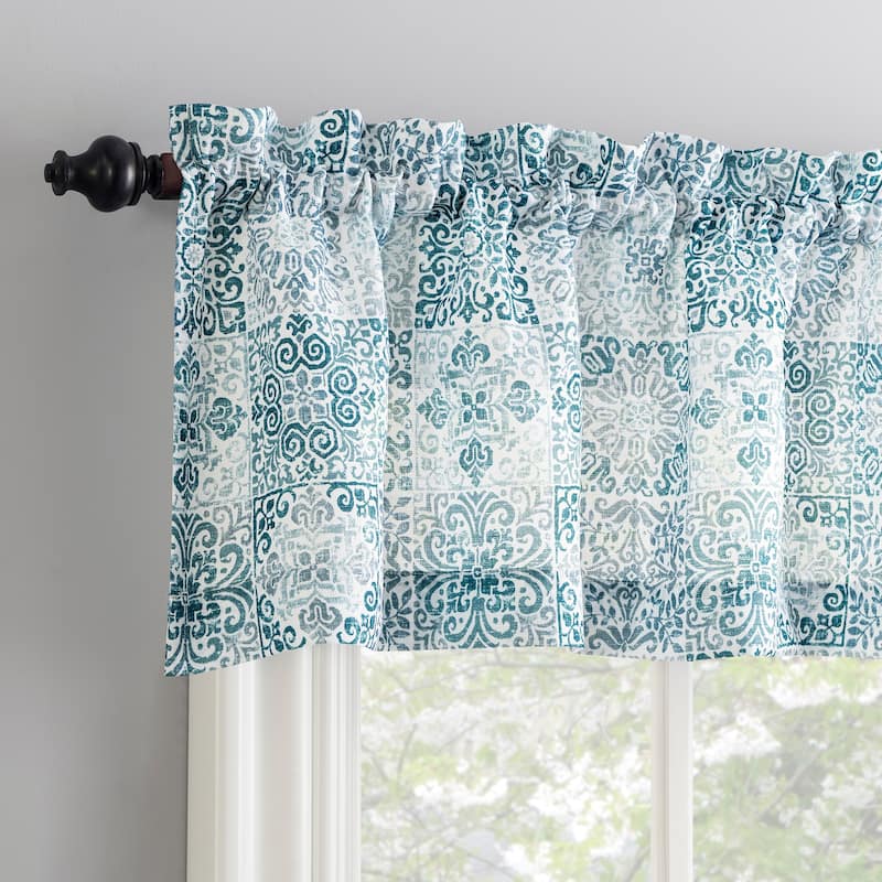 No. 918 Genoa Mosaic Semi-Sheer Rod Pocket 1-Piece Kitchen Curtain Valance - 54" x 14"