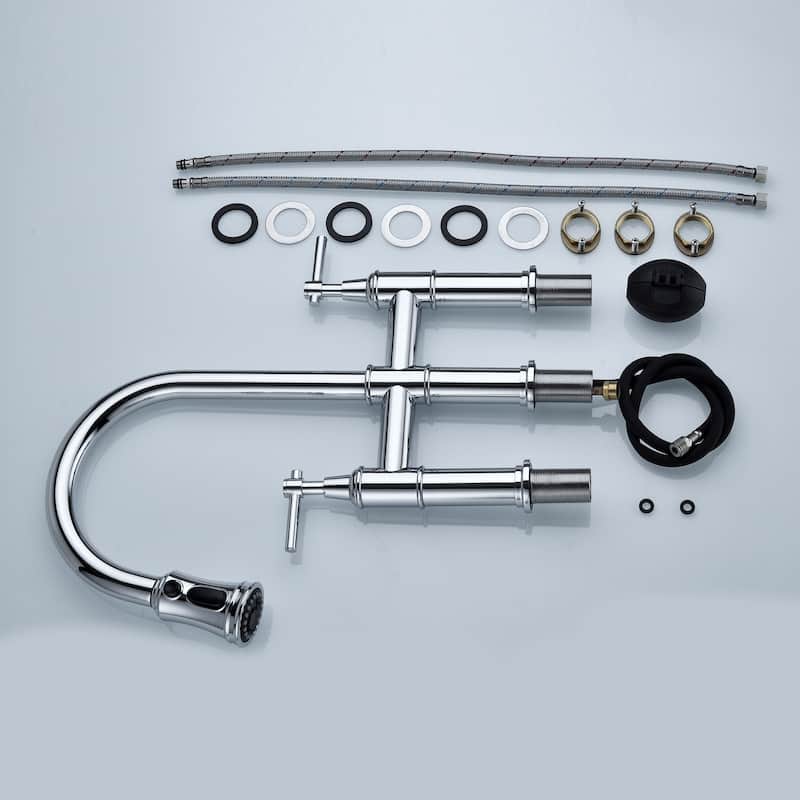 Chrome Bridge Kitchen Faucet with Pull-Down Sprayhead