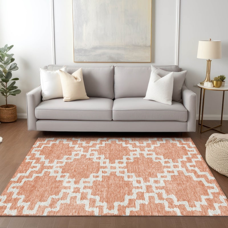 Machine Washable Indoor/ Outdoor Chantille Trellis Geo Rug
