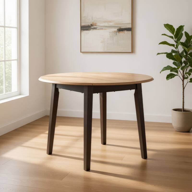 Gasy Dining Table, Extendable 26-42 Inch, Dark Brown Wood, 2 Leaves