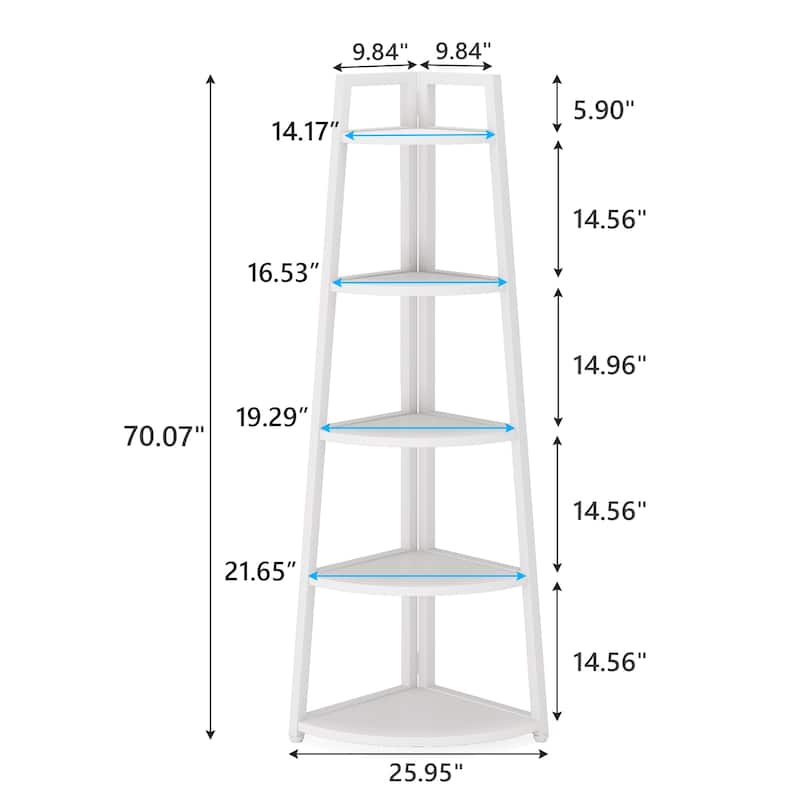 Brown/ Black Corner Ladder Shelf,5 Tier Corner Bookshelf Bookcase, White/ Gold 70 Inch Tall Display Rack for Small Space