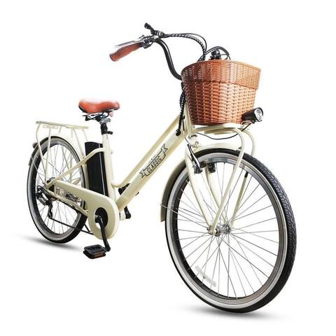 Nakto Beige 250W Classic City Electric Bike with plastic basket