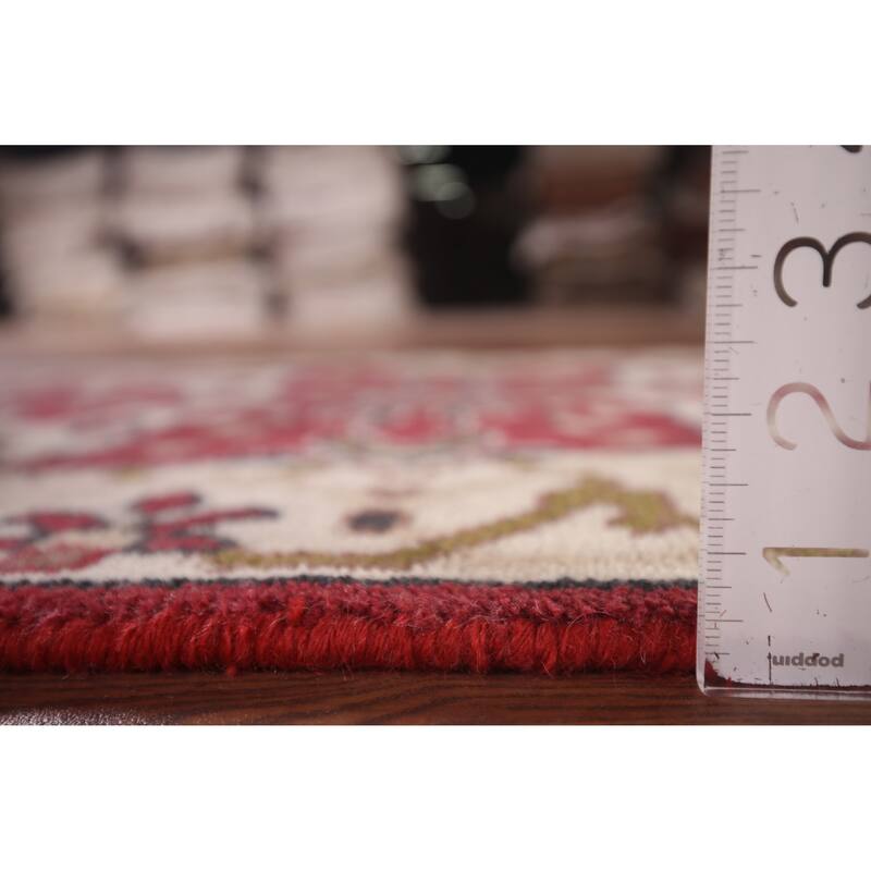 All-Over Red & Ivory Oushak Indian Runner Rug Handmade Wool Carpet - 2'6"x 9'9"