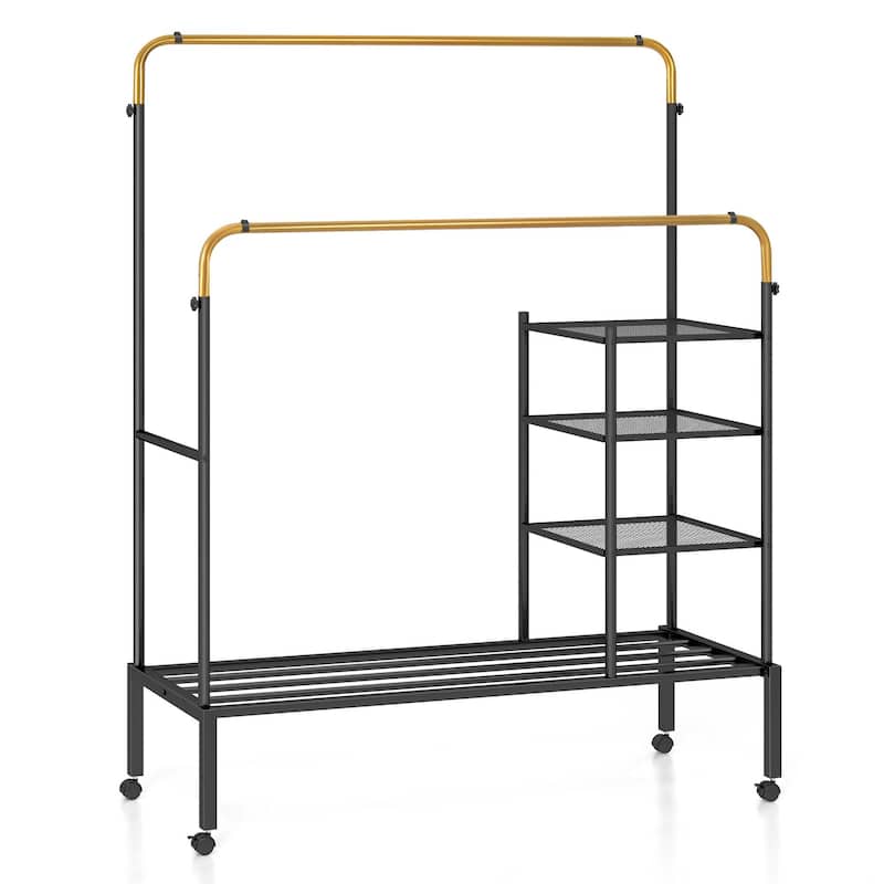 Costway Rolling Clothes Drying Rack Double Rods Garment Rack with - See Details