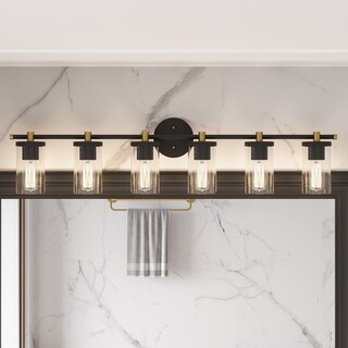Decatur 6-light Modern Farmhouse Black/ Gold Bathroom Vanity Light