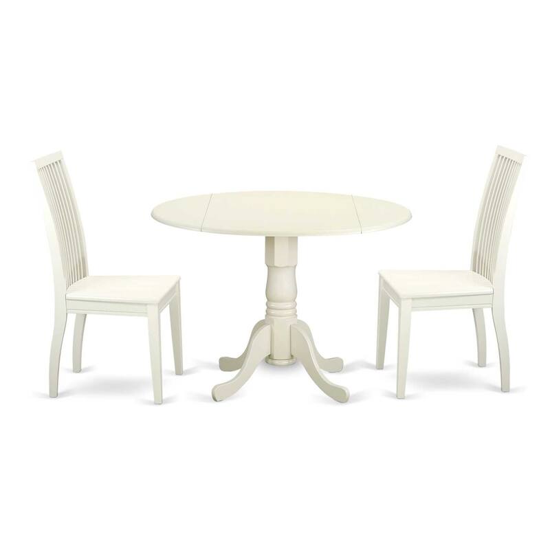 Kitchen Table Set 3pc - Dining Table & 2 Chairs - Small Space Bistro Table - Linen White Finish