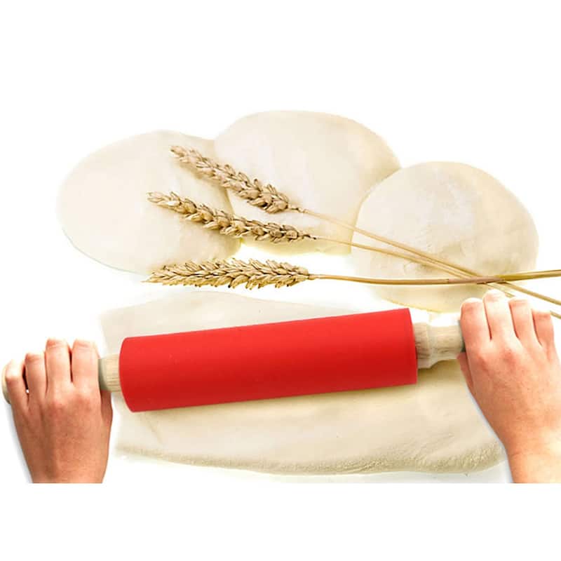 Kitchenware Wood Handle Flour Dumpling Rolling Pin Red 23cm Length - Red,Brown - 9" x 1.7"(L*D)