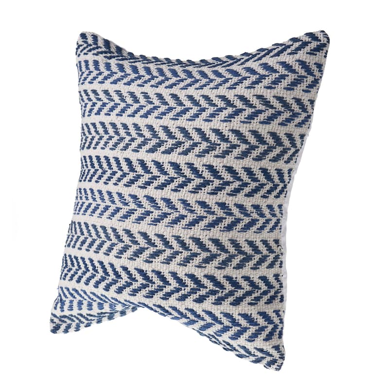 HomeRoots 18" X 18" Blue And White 100% Cotton Chevron Zippered Pillow