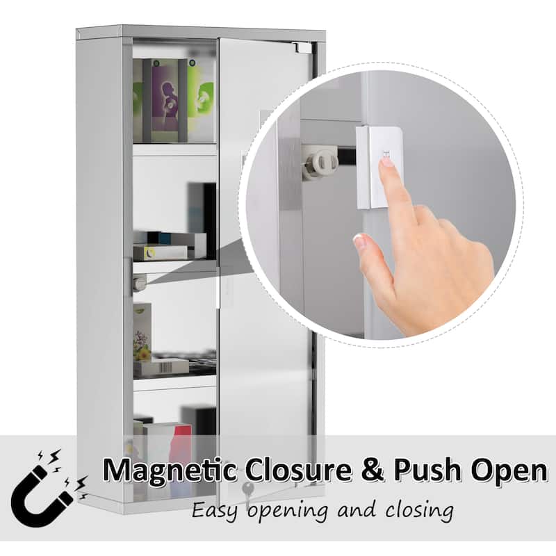kleankin Wall Mounted Medicine Cabinet, Stainless Steel Frame,Silver