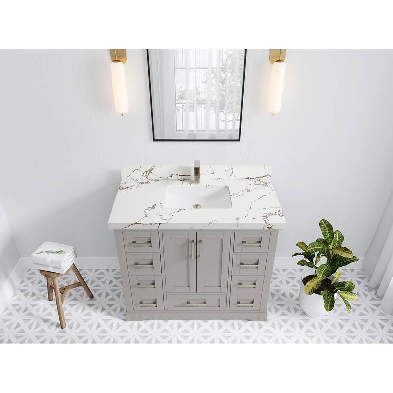 Willow Collection 42 in W x 22 in D x 36 in H Boston Single Bowl Sink Bathroom Vanity with Countertop
