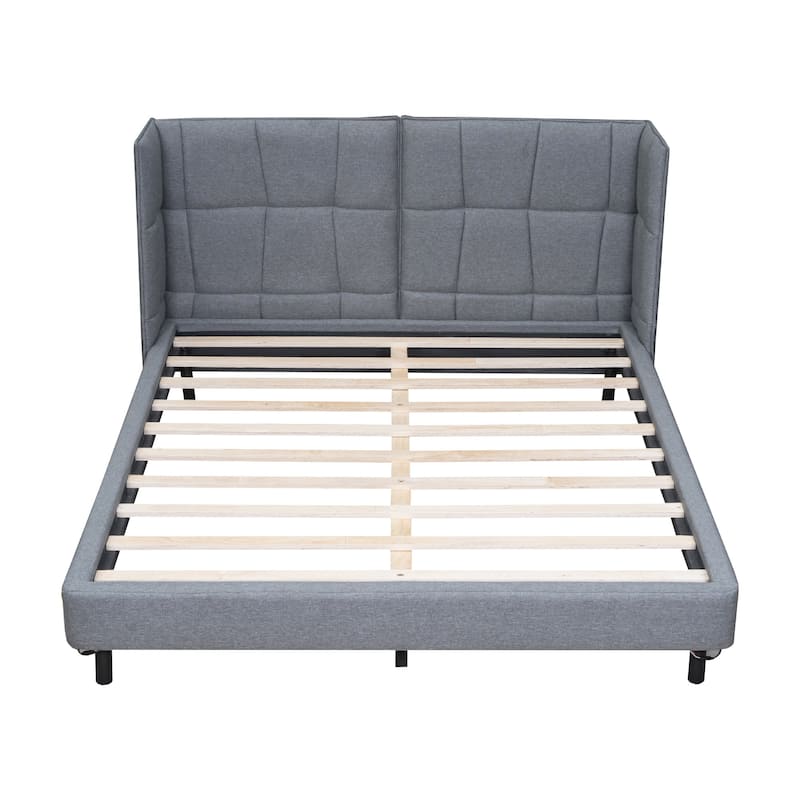 HomeRoots Gray Tufted Upholstered Queen Bed Frame With LED Lighting And USB