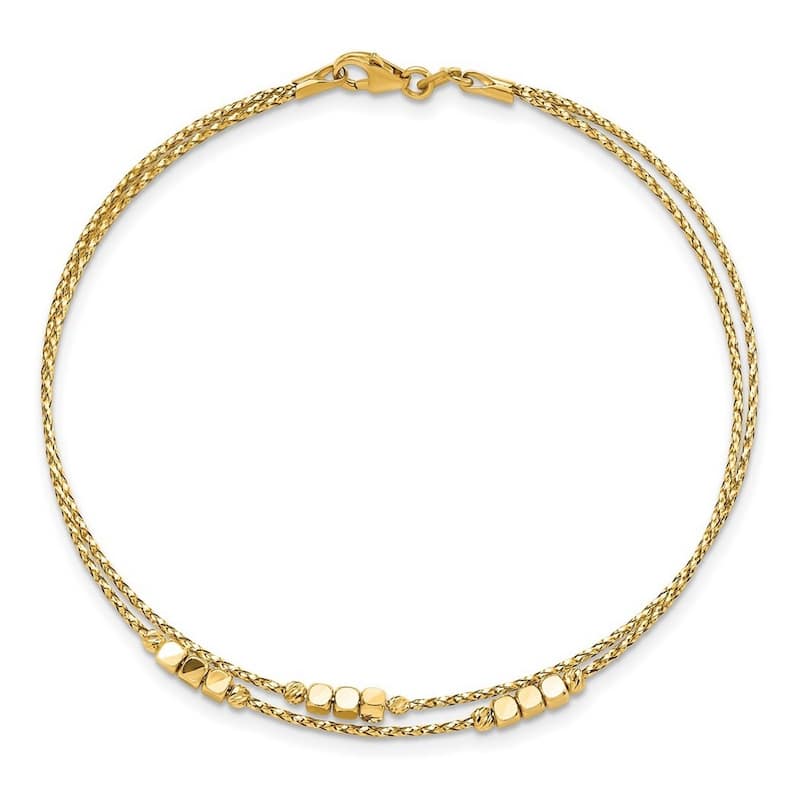 Curata 14k Yellow Gold Polished Sparkle Cut Beaded Double Strand Bracelet 7.5 Inch