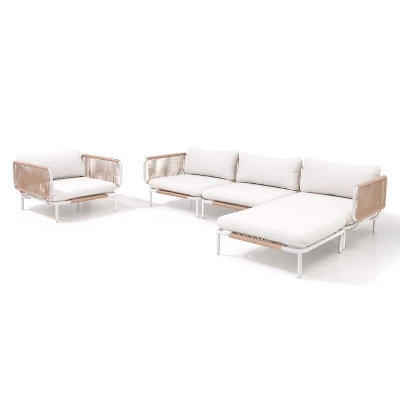 Outdoor 5 Seater Patio Sectional Sofa Conversation Set, Customizable Set by Combining Multiple Chairs - Combined by 5 chairs