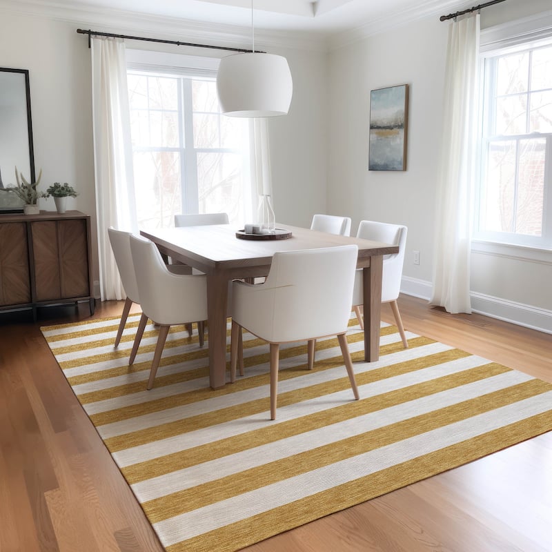 Machine Washable Indoor/ Outdoor Cabana Stripe Chantille Rug