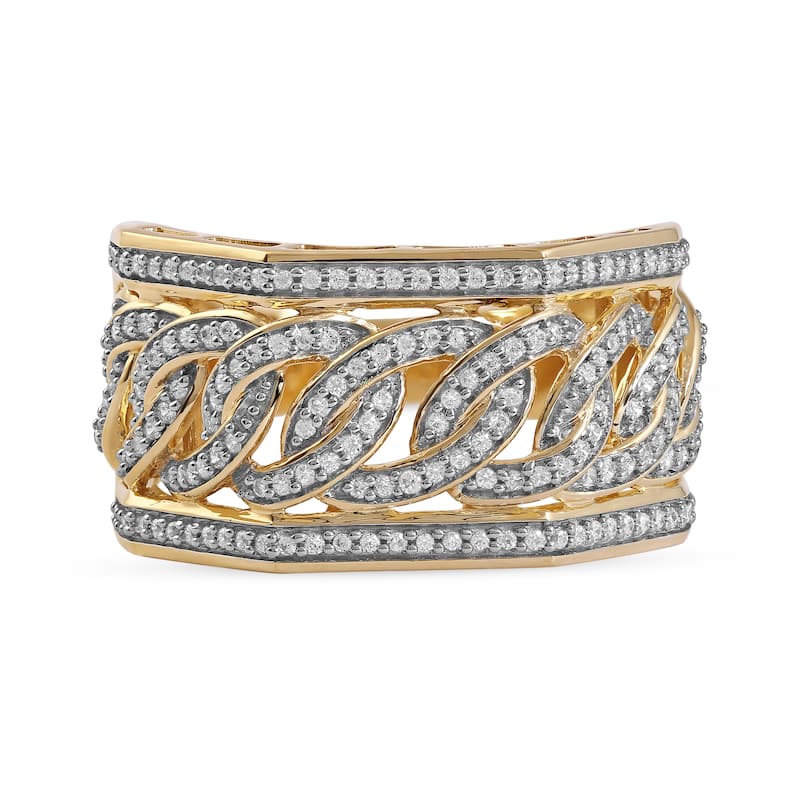 1/2ct TDW Diamond Cuban Link Ring in 10K Gold for Men