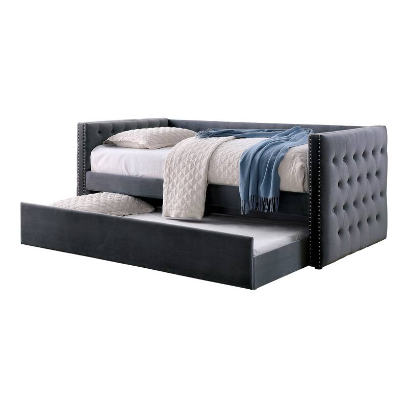 Furniture of America Ragen Twin-size Tufted Upholstered Daybed with Trundle and Nailhead Trim