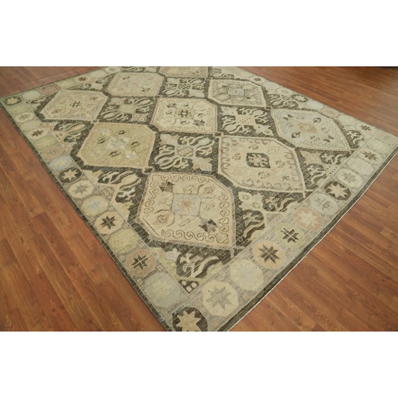 Vegetable Dye Wool Oushak Turkish Area Rug, Geometric Carpet - 9' 9'' X 8' 0''