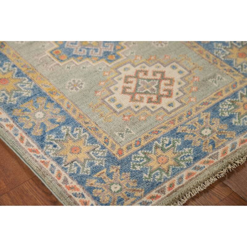 Green Kazak Foyer Rug Handmade Wool Carpet - 2'1" x 3'0"