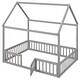 preview thumbnail 8 of 6, Gray Full Size Wood House Bed with Fence and Door