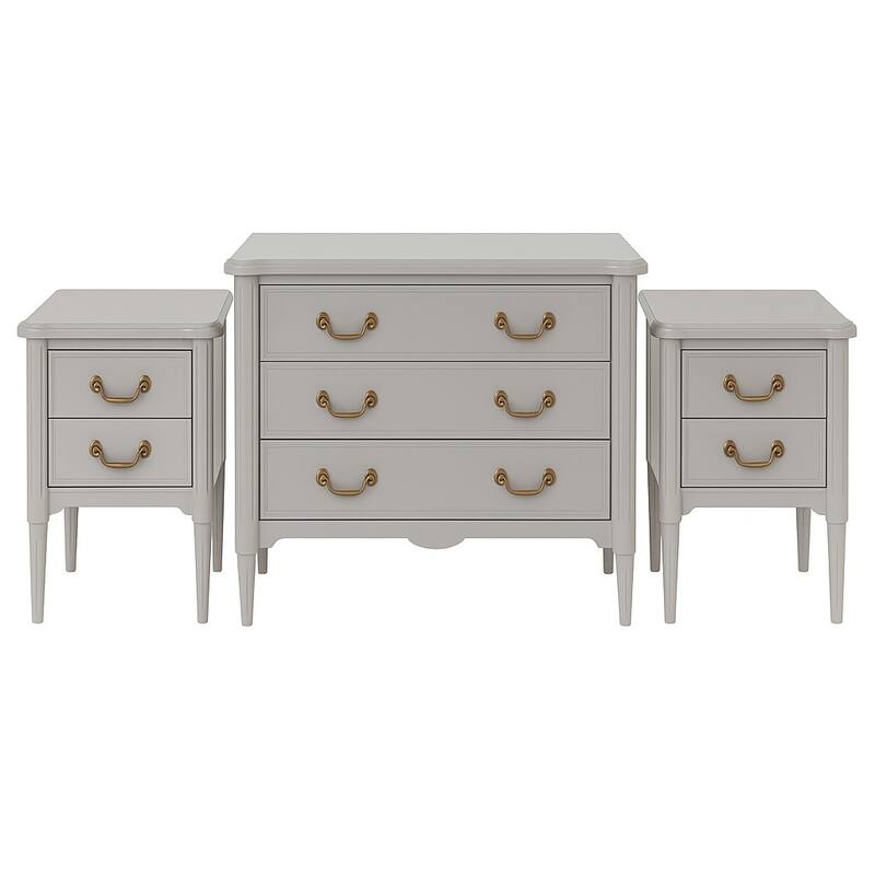 Design House Oxford 3-Piece Two Nightstands and One Chest Set with Antique Brass Hardware - Ash Grey