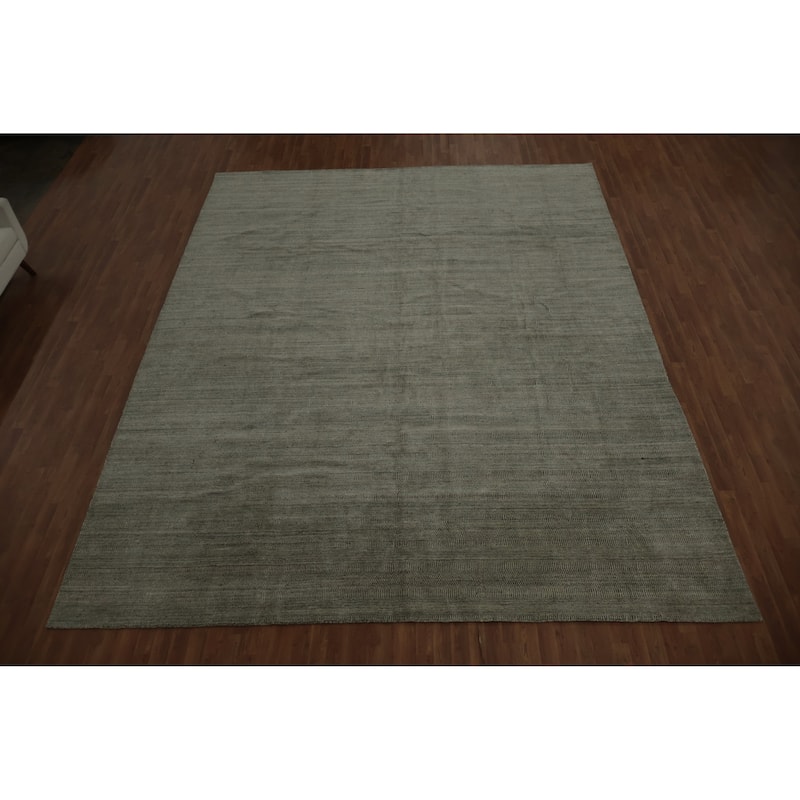Hand Knotted Oriental 100% Wool Carpet Modern All-Over Greys & Charcoal Gabbeh Area Rug - 14' 2'' X 11' 4''