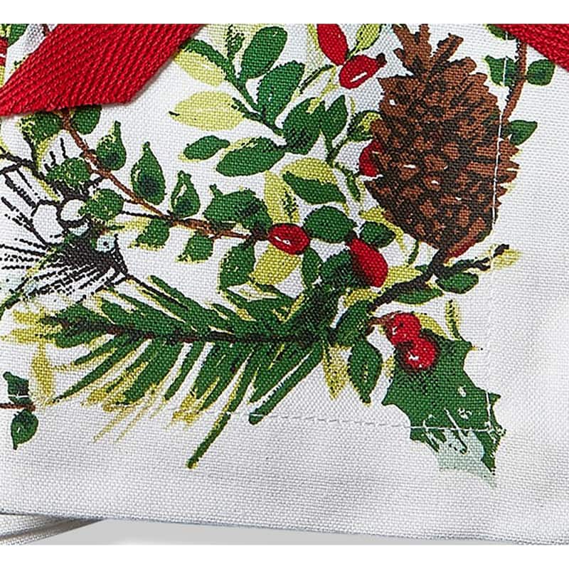 Winter Sprig White Cotton Napkin with Pinecone and Holly Set Of 4 - 20 x 20