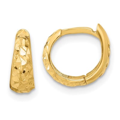 Curata 14k Yellow Gold Polished and Sparkle Cut Hoop Earrings - 11.36x11.13mm