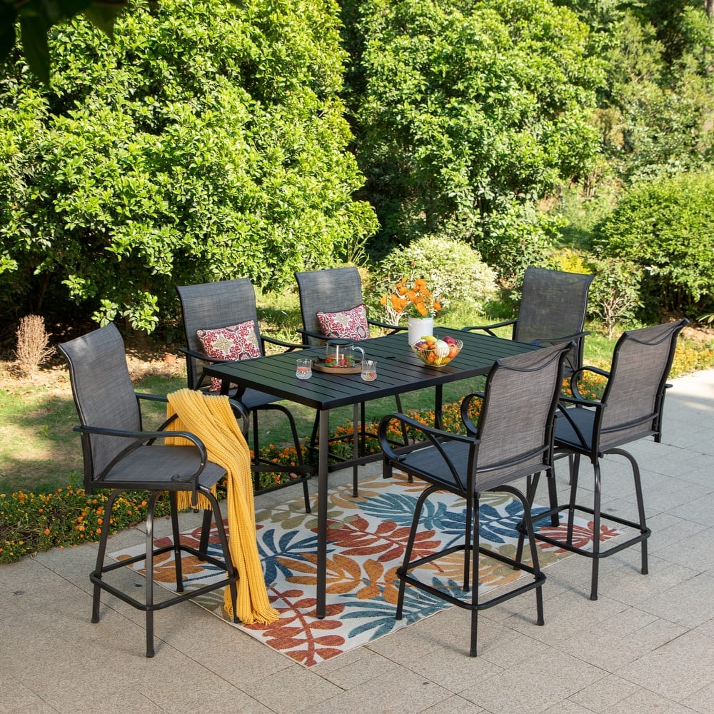 7-Piece Patio Bar Stool Set Textilene Swivel Stools