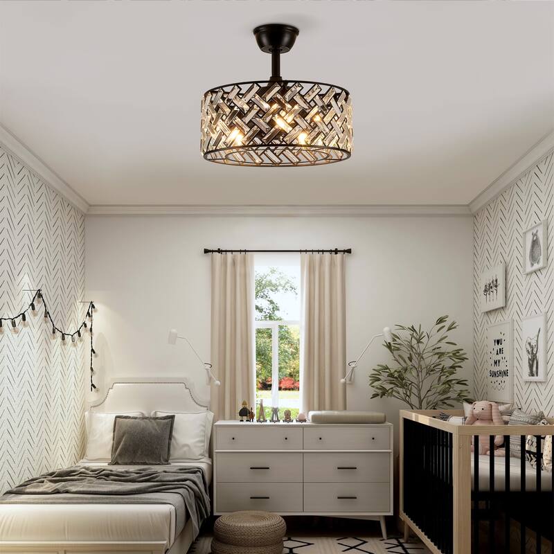 18" Crystal Cage Ceiling Fan With Remote Control ,Quiet Motor Fan Light,Indoor Crystal Chandelier Ceiling Fan