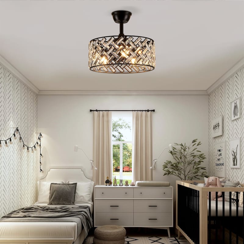 Sofucor 18" Bladeless Crystal Caged Ceiling Fan with Light,Remote,6 Speed Enclosed,Reversible Motor for Bedroom Living Room