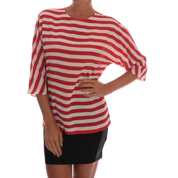 Shop Red White Striped Silk Women S T Shirt Overstock 25438133