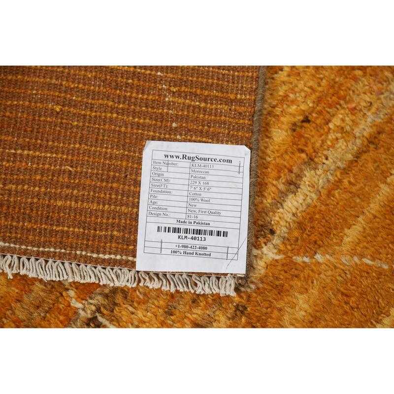 Moroccan Oriental Area Rug Hand-Knotted Orange Tribal Wool Carpet - 5'6" x 7'6"