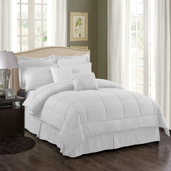 8 Pcs Hotel Plaid Embossed Bed In A Bag Comforter Set in Twin Size