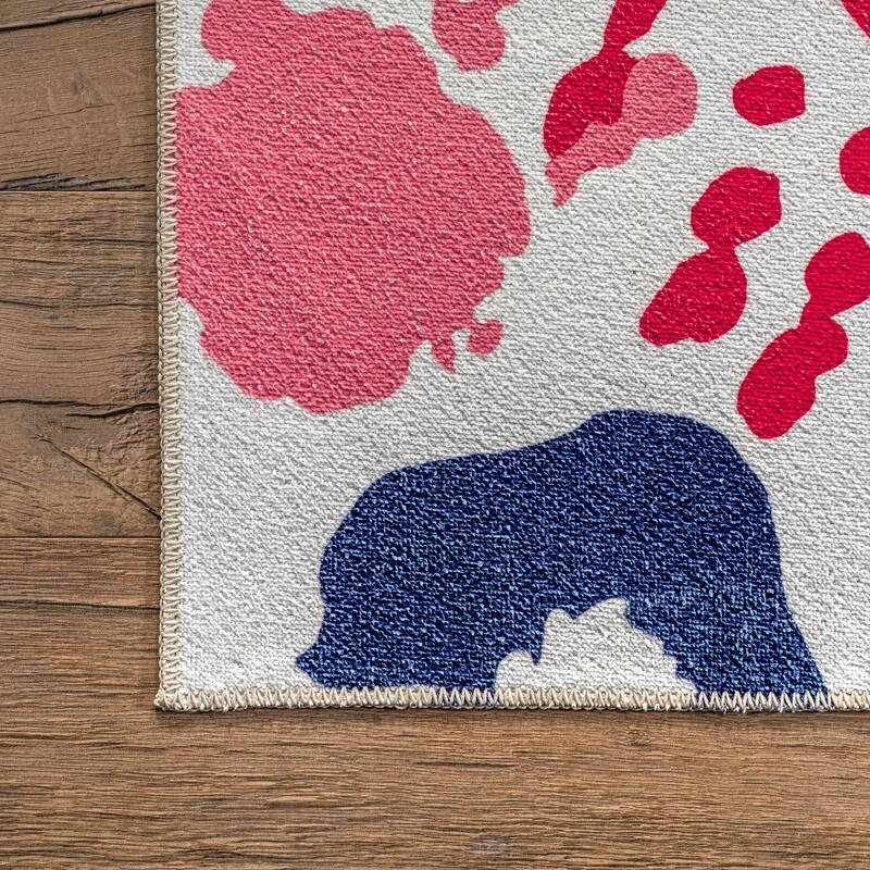 Nuloom Pinkie SpinClean Machine Washable Handprint Kids Area Rug
