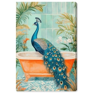 Elegant Peacock Bath Canvas Jungle Bathroom Art by Art Remedy