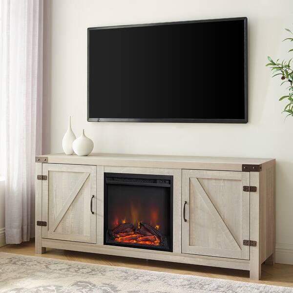 slide 1 of 16, The Gray Barn Firebranch Barn Door Fireplace TV Console