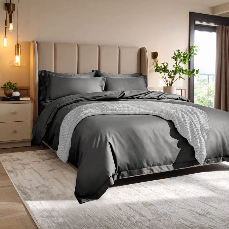 Superior LUX 10 PC Egyptian Cotton Premium Bundle - Charcoal - King