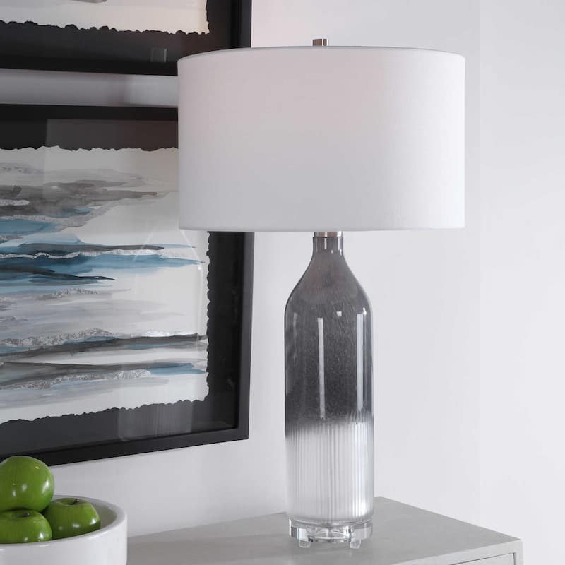 Frosted Glass Table Lamp with White Drum Shade - 30.25" - Gray and White