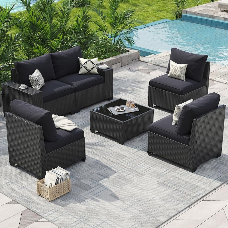 Outdoor Patio Furniture Sets with 4in Thicken Cushion - 6 pcs - Black
