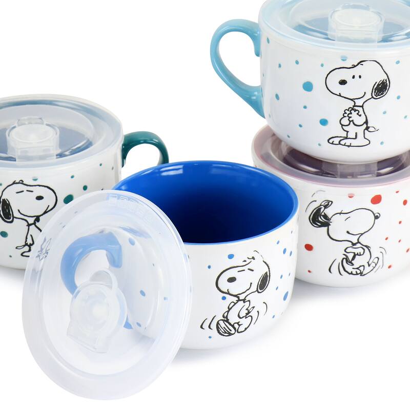 Peanuts Freckled Joy 4 Piece Soup Cup and Lid Set - 25 Ounces