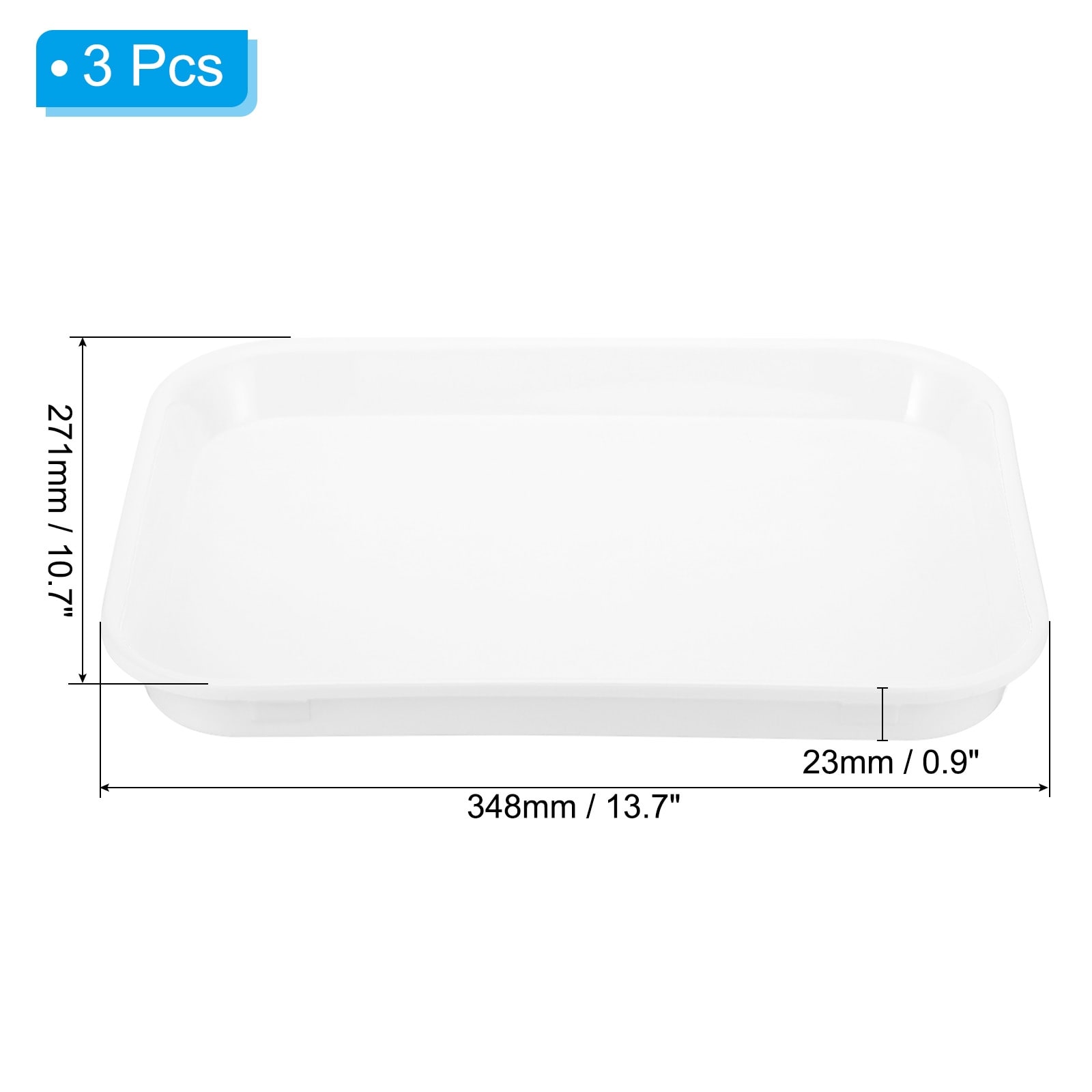 Plastic Fast Food Serving Tray, 3Pcs Rectangle Restaurant Serving Tray - White