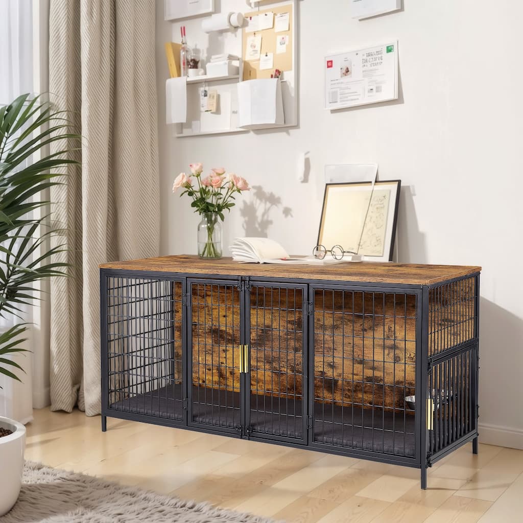 Javlergo Lockable Dual-Door Dog Crate with Dual Doors & Side Entry Includes 2 Aluminum Bowls for Indoor Outdoor Use