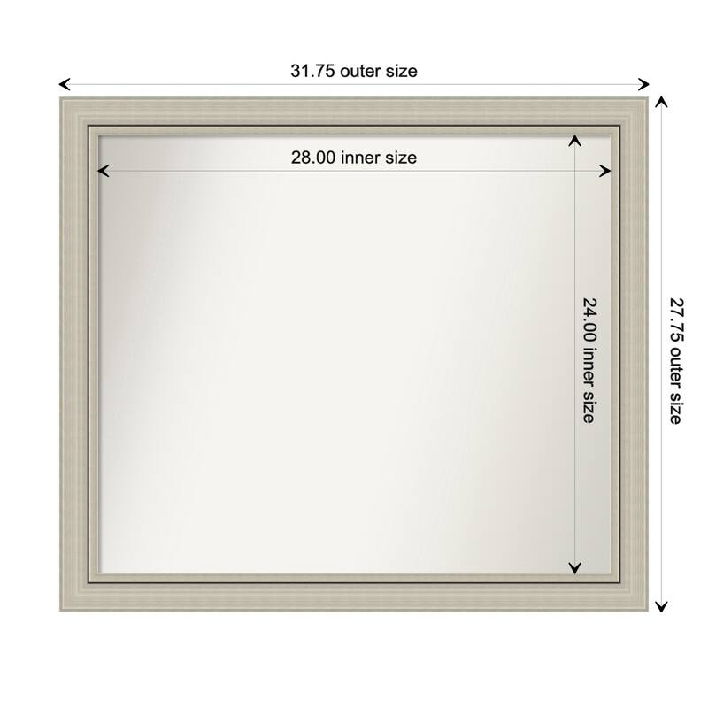 Romano Silver Narrow Framed Non-Beveled Custom Wall Mirror, Bathroom Vanity Mirror - Outer Size: 31.75 x 27.75