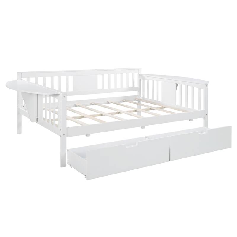 Full Size Daybed with Two Storage Drawers, Wood Slat Support and Small Foldable Table On Sale