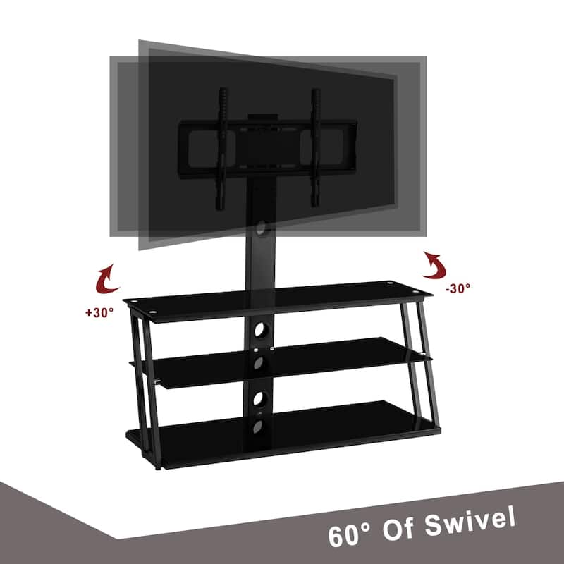 Black 41.3" Adjustable TV Stand with 3-Tier Shelves for 32-65 Inch TVs