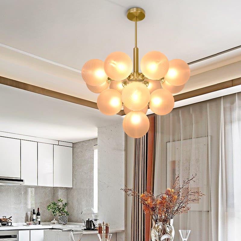 13 - Light Luxury Gold Chandelier with Frosted Glass Globes for Living Dining Room Centerpiece - Antique Brass - Antique Brass