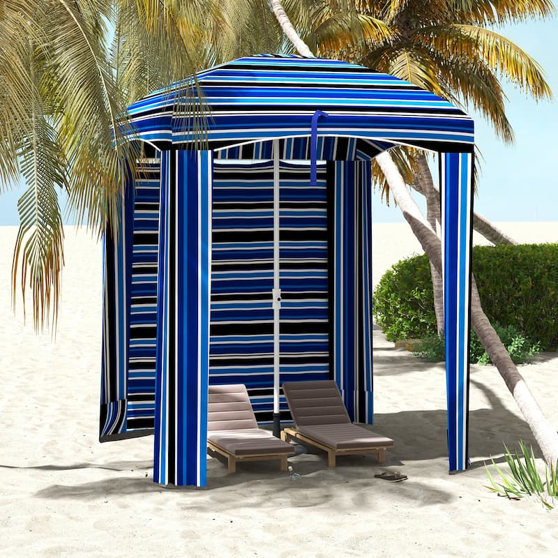 5.9' x 5.9' Portable Beach Cabana with Walls, Vents & Sandbags - Blue Stripe Design